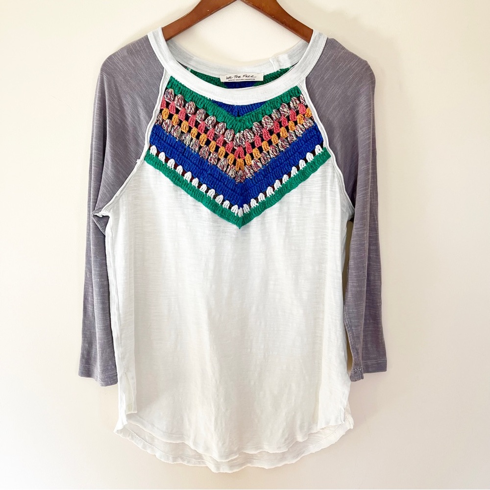 We The Free Multicolored Crochet Front Boho Long Sleeve Top Size Medium